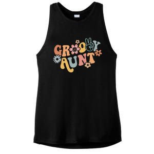 Retro Groovy Aunt Matching Family 1st Birthday Party Ladies PosiCharge Tri-Blend Wicking Tank