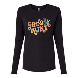 Retro Groovy Aunt Matching Family 1st Birthday Party Womens Cotton Relaxed Long Sleeve T-Shirt