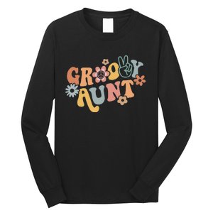 Retro Groovy Aunt Matching Family 1st Birthday Party Long Sleeve Shirt