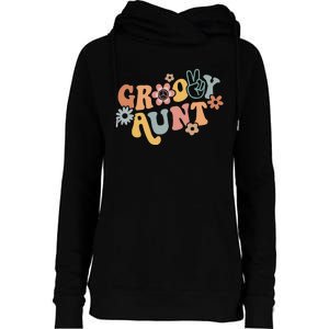 Retro Groovy Aunt Matching Family 1st Birthday Party Womens Funnel Neck Pullover Hood