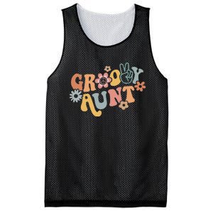 Retro Groovy Aunt Matching Family 1st Birthday Party Mesh Reversible Basketball Jersey Tank