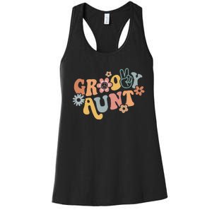 Retro Groovy Aunt Matching Family 1st Birthday Party Women's Racerback Tank