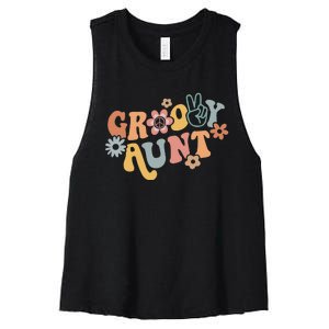 Retro Groovy Aunt Matching Family 1st Birthday Party Women's Racerback Cropped Tank