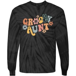 Retro Groovy Aunt Matching Family 1st Birthday Party Tie-Dye Long Sleeve Shirt