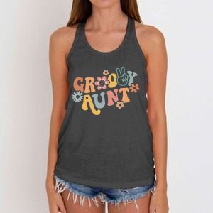 Retro Groovy Aunt Matching Family 1st Birthday Party Women's Knotted Racerback Tank