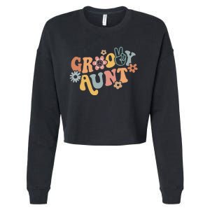 Retro Groovy Aunt Matching Family 1st Birthday Party Cropped Pullover Crew