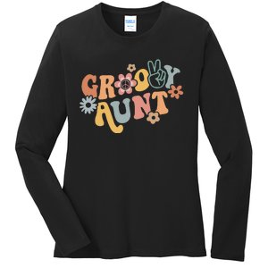 Retro Groovy Aunt Matching Family 1st Birthday Party Ladies Long Sleeve Shirt