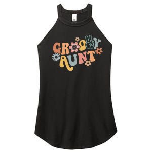 Retro Groovy Aunt Matching Family 1st Birthday Party Women's Perfect Tri Rocker Tank