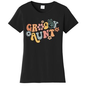 Retro Groovy Aunt Matching Family 1st Birthday Party Women's T-Shirt