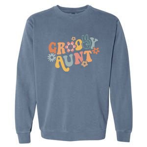 Retro Groovy Aunt Matching Family 1st Birthday Party Garment-Dyed Sweatshirt