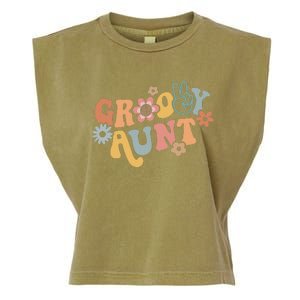 Retro Groovy Aunt Matching Family 1st Birthday Party Garment-Dyed Women's Muscle Tee