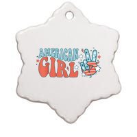 Retro Groovy American Girl Peace Hand 4th Of July Patriotic Ceramic Star Ornament