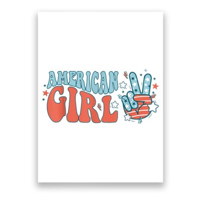 Retro Groovy American Girl Peace Hand 4th Of July Patriotic Poster