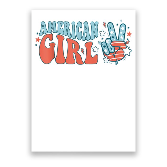 Retro Groovy American Girl Peace Hand 4th Of July Patriotic Poster