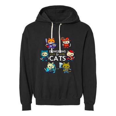 Rpg Gamer And Cats D20 Dice Nerdy Garment-Dyed Fleece Hoodie
