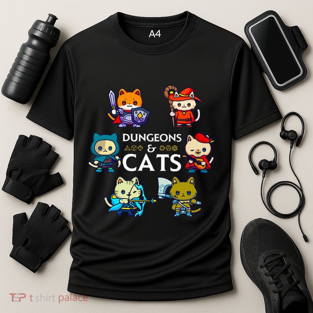 Rpg Gamer And Cats D20 Dice Nerdy Performance Shirt