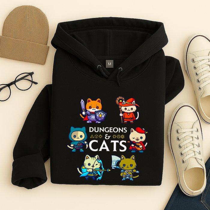 Rpg Gamer And Cats D20 Dice Nerdy Hoodie