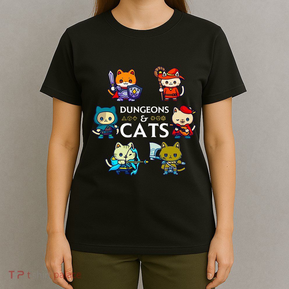 Rpg Gamer And Cats D20 Dice Nerdy T-Shirt