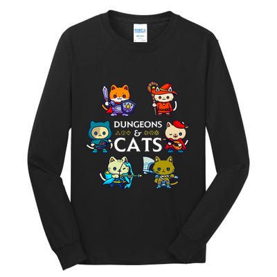 Rpg Gamer And Cats D20 Dice Nerdy Tall Long Sleeve T-Shirt
