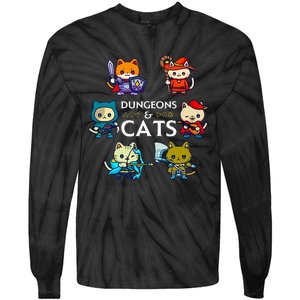 Rpg Gamer And Cats D20 Dice Nerdy Tie-Dye Long Sleeve Shirt