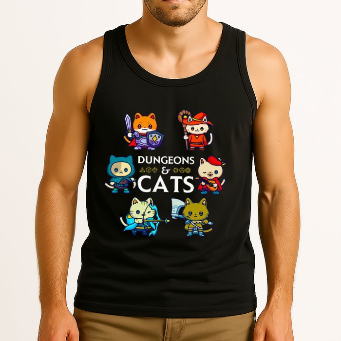 Rpg Gamer And Cats D20 Dice Nerdy Tank Top