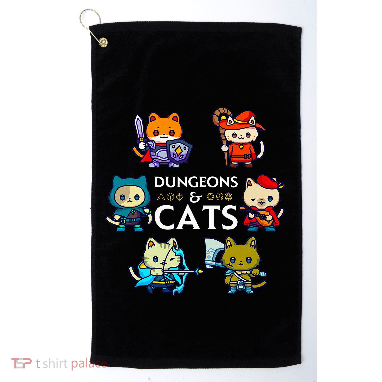 Rpg Gamer And Cats D20 Dice Nerdy Golf Towel