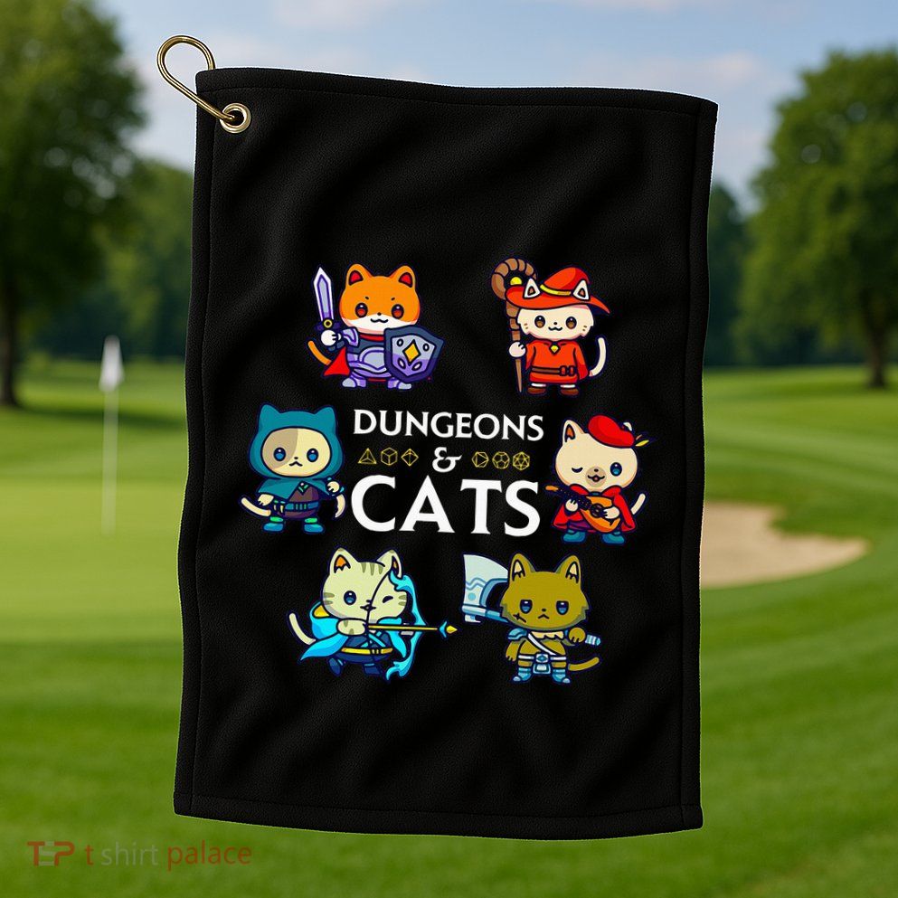 Rpg Gamer And Cats D20 Dice Nerdy Golf Towel