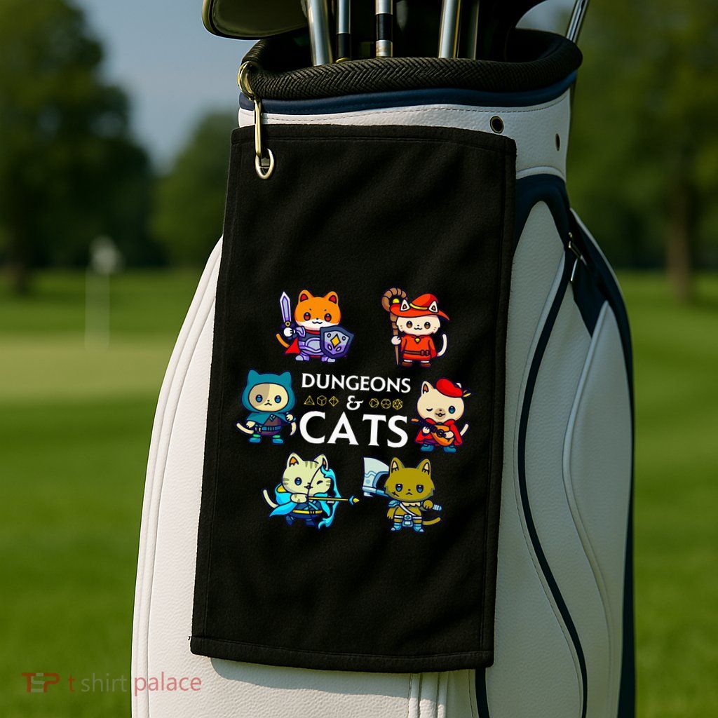Rpg Gamer And Cats D20 Dice Nerdy Golf Towel
