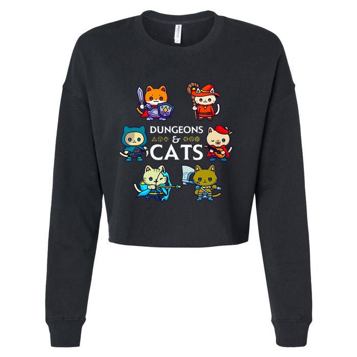 Rpg Gamer And Cats D20 Dice Nerdy Cropped Pullover Crew