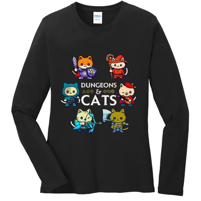 Rpg Gamer And Cats D20 Dice Nerdy Ladies Long Sleeve Shirt