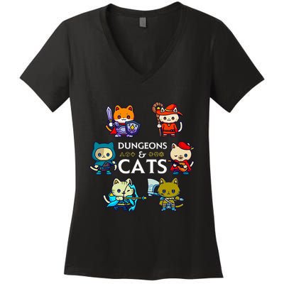 Rpg Gamer And Cats D20 Dice Nerdy Women's V-Neck T-Shirt