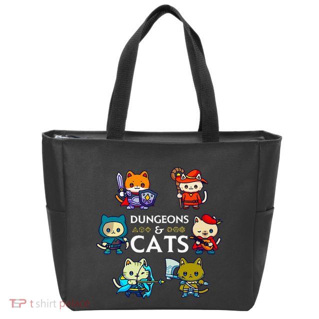 Rpg Gamer And Cats D20 Dice Nerdy Zip Tote Bag