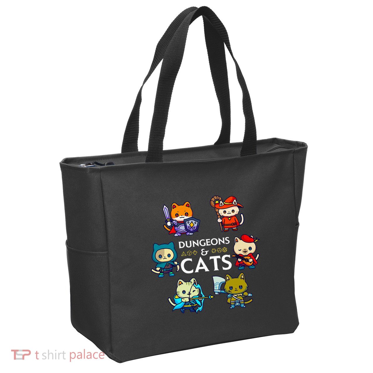 Rpg Gamer And Cats D20 Dice Nerdy Zip Tote Bag