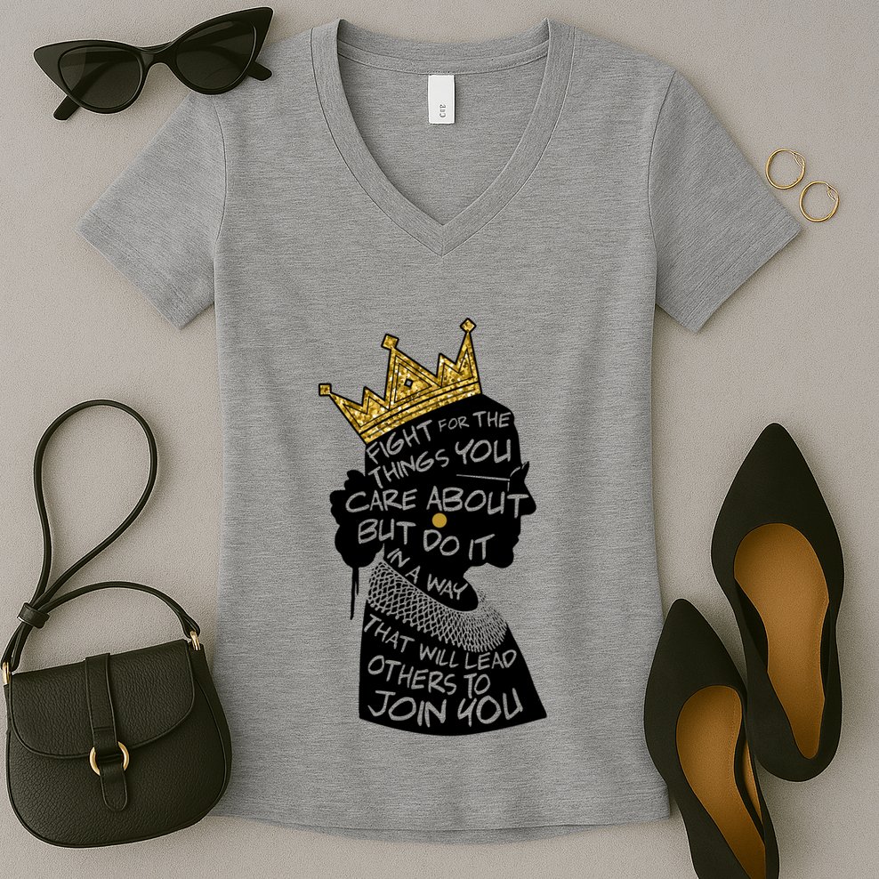 RGB Queen Crown Quote Tribute Ruth Bader Ginsburg Women's V-Neck T-Shirt