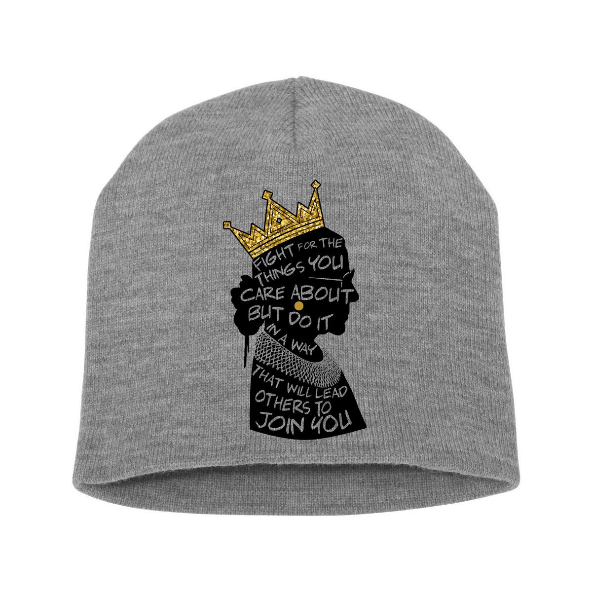 RGB Queen Crown Quote Tribute Ruth Bader Ginsburg Short Acrylic Beanie