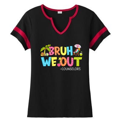 Retro Groovy Bruh We Out Counselors Ladies Halftime Notch Neck Tee