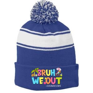 Retro Groovy Bruh We Out Counselors Stripe Pom Pom Beanie