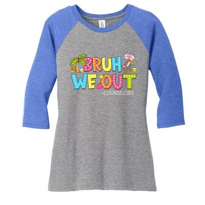 Retro Groovy Bruh We Out Counselors Women's Tri-Blend 3/4-Sleeve Raglan Shirt