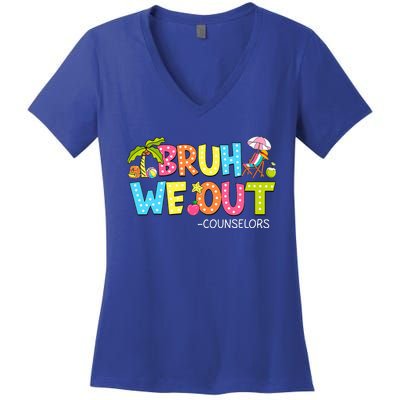 Retro Groovy Bruh We Out Counselors Women's V-Neck T-Shirt