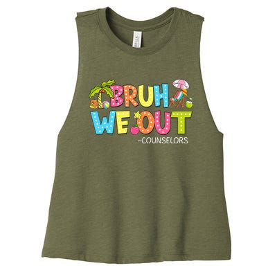 Retro Groovy Bruh We Out Counselors Women's Racerback Cropped Tank