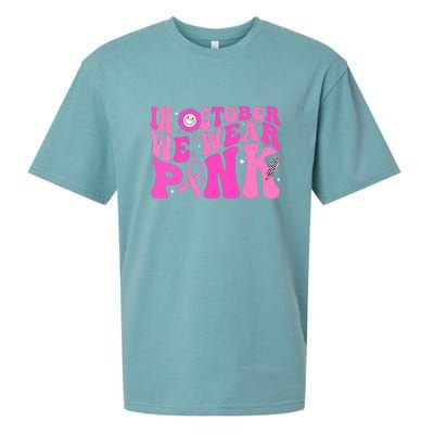 Retro Groovy Breast Cancer Awareness In October We Wear Pink Gift Sueded Cloud Jersey T-Shirt