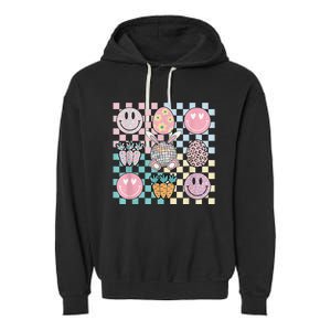 Retro Groovy Bunny Smile Disco Eggs Carrot Happy Easter Day Garment-Dyed Fleece Hoodie