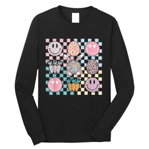 Retro Groovy Bunny Smile Disco Eggs Carrot Happy Easter Day Long Sleeve Shirt