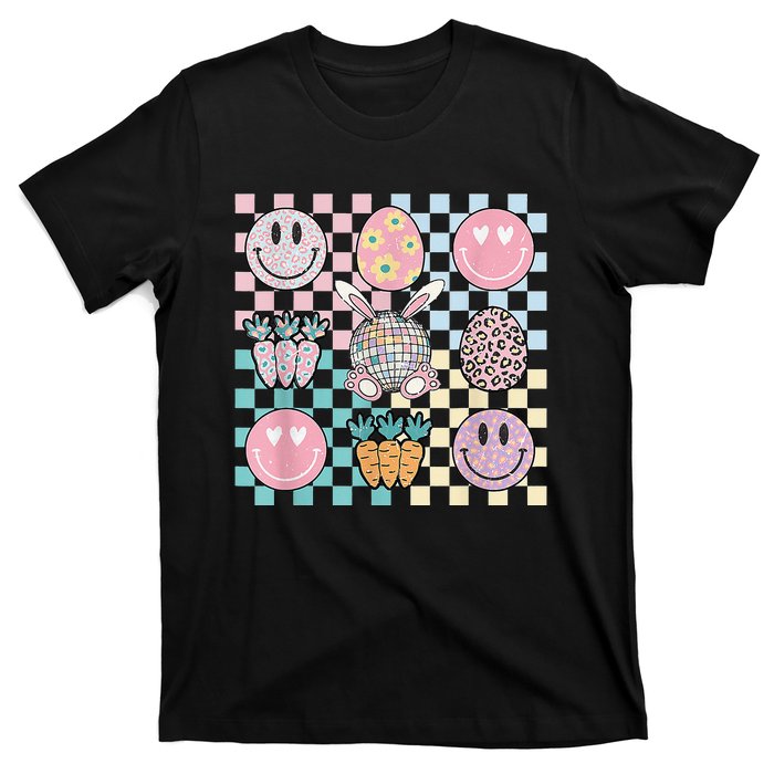 Retro Groovy Bunny Smile Disco Eggs Carrot Happy Easter Day T-Shirt