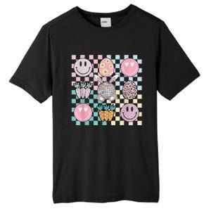 Retro Groovy Bunny Smile Disco Eggs Carrot Happy Easter Day Tall Fusion ChromaSoft Performance T-Shirt