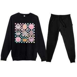 Retro Groovy Bunny Smile Disco Eggs Carrot Happy Easter Day Premium Crewneck Sweatsuit Set