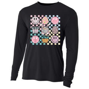 Retro Groovy Bunny Smile Disco Eggs Carrot Happy Easter Day Cooling Performance Long Sleeve Crew