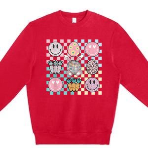 Retro Groovy Bunny Smile Disco Eggs Carrot Happy Easter Day Premium Crewneck Sweatshirt