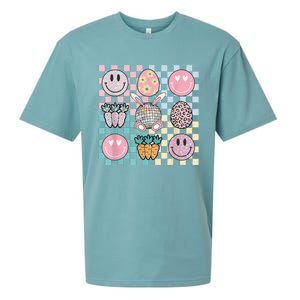 Retro Groovy Bunny Smile Disco Eggs Carrot Happy Easter Day Sueded Cloud Jersey T-Shirt