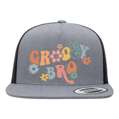 Retro Groovy Brother Matching Family 1st Birthday Party Flat Bill Trucker Hat